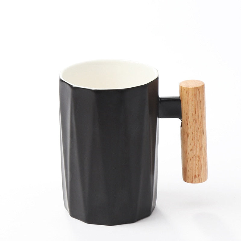 Wooden handle ceramic coffee mug,literary teacup Office Coffee Milk Cup Nordic Small Fresh Hand Ceramic Cup Drinkware gift 400ml